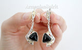 Onyx gemstone Silver gold plated jewelry Earrings with English lock and ring