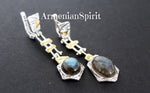 Earrings ring Set labradorite blue gem Silver gold plated jewelry
