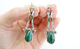 Malachite jewelry Set Earrings and ring High quality SILVER 925 gold plated