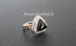 Earrings and ring onyx black gemstone Silver 925 gold plated