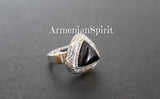 Earrings and ring onyx black gemstone Silver 925 gold plated