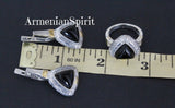 Earrings and ring onyx black gemstone Silver 925 gold plated