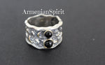Black onyx gemstone small dangle earrings and ring SET Silver 925 gold plated