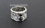 Black onyx gemstone small dangle earrings and ring SET Silver 925 gold plated