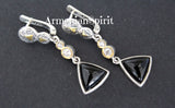 Earrings and ring black onyx and white zircon Armenian jewelry Sterling SILVER 925