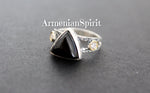 Earrings and ring black onyx and white zircon Armenian jewelry Sterling SILVER 925