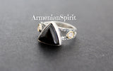 Earrings and ring black onyx and white zircon Armenian jewelry Sterling SILVER 925