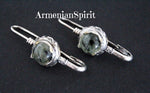 Earrings hooked ring Green prehnite Silver 925 gold plated
