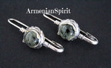 Earrings hooked ring Green prehnite Silver 925 gold plated