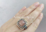 Jewelry set Earrings ring Sterling silver 925 natural tiger eye pink gem