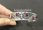 Bracelet Sterling silver 925 Cuff with natural garnet