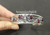 Bracelet Sterling silver 925 Cuff with natural garnet
