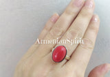 Jewelry set Earrings ring Sterling silver 925 natural pressed red coral