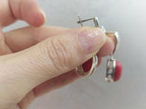Jewelry set Earrings ring Sterling silver 925 natural pressed red coral