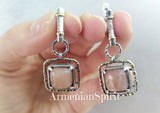 Jewelry set Earrings ring Sterling silver 925 natural tiger eye pink gem