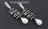 Black Silver 925 jewelry Lab pearl Earrings and Ring SET