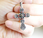 Cross sterling silver 925 with burnt orange stones Armenian khachkar