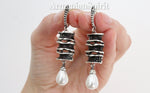 Black Silver 925 jewelry Lab pearl Earrings and Ring SET