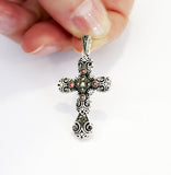 Cross sterling silver 925 with burnt orange stones Armenian khachkar