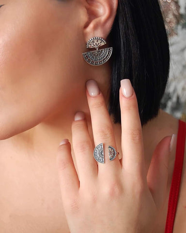 Earrings and ring sterling silver 925 Armenian ethnic style