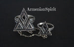 Armenian jewelry Double ring with chain Silver 925 Adjustable Ethnic