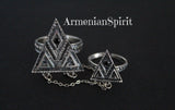 Armenian jewelry Double ring with chain Silver 925 Adjustable Ethnic