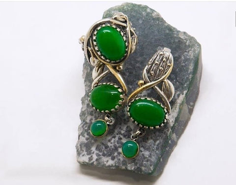 Silver 925 set Earrings with English lock and ring Gold plated