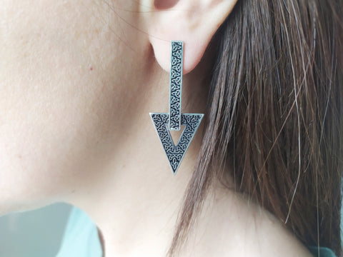 Long Earrings triangle Sterling silver 925 Armenian handmade jewelry