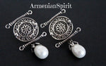 Armenian jewelry Earrings round with drop lab pearl Sterling silver 925