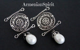 Armenian jewelry Earrings round with drop lab pearl Sterling silver 925