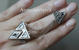 Armenian jewelry Double ring with chain Silver 925 Adjustable Ethnic