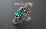 Silver 925 green topaz Victorian Earrings and Ring Marcasite