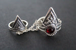 Double ring SILVER 925 Adjustable Armenian jewelry Red stone triangle