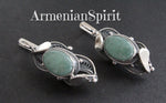 Silver 925 Set earrings and ring With gemstone pale green jade Filigree
