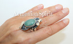Silver 925 Set earrings and ring With gemstone pale green jade Filigree
