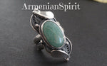 Silver 925 Set earrings and ring With gemstone pale green jade Filigree