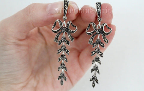 Armenian jewelry earrings 925 silver bow marcasite High quality sterling