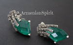Emerald green matte stone earrings Marcasite STERLING SILVER 925