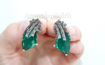 Emerald green matte stone earrings Marcasite STERLING SILVER 925