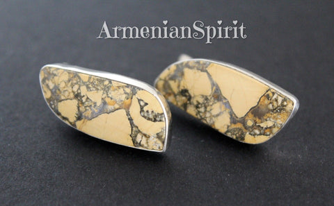 Earrings Maligano jasper natural yellow gemstone Sterling silver 925
