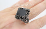 Black marcasite ring sterling silver 925 floral