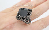 Black marcasite ring sterling silver 925 floral