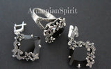 Black marcasite ring sterling silver 925 floral