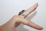 Navy blue Black Silver Ring 925 Sterling Armenian handmade jewelry
