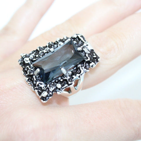 Navy blue Black Silver Ring 925 Sterling Armenian handmade jewelry