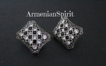 Silver 925 set ring earrings black and white zircon stones
