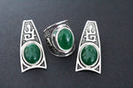 SILVER 925 Jade Green natural earrings cabochon gemstone