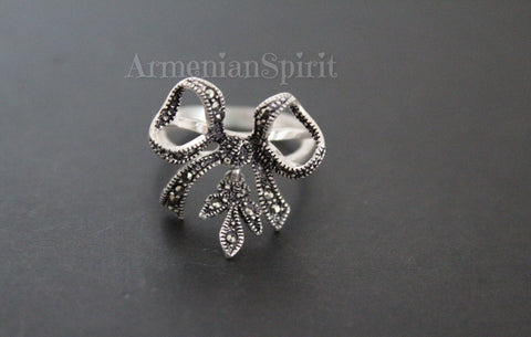 Armenian jewelry ring 925 silver bow marcasite High quality sterling