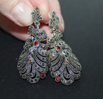 Feather earrings SILVER 925 Very long earrings multistone