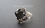 Black marcasite ring sterling silver 925 floral
